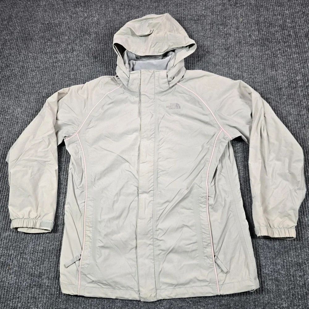 The‎ North Face HyVent Jacket Girls XL Beige Hooded Waterproof Lined Rain Coat